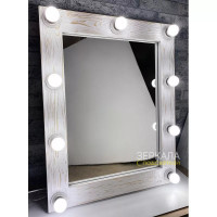 Гримерное лофт зеркало с подсветкой в деревянной раме 80х60